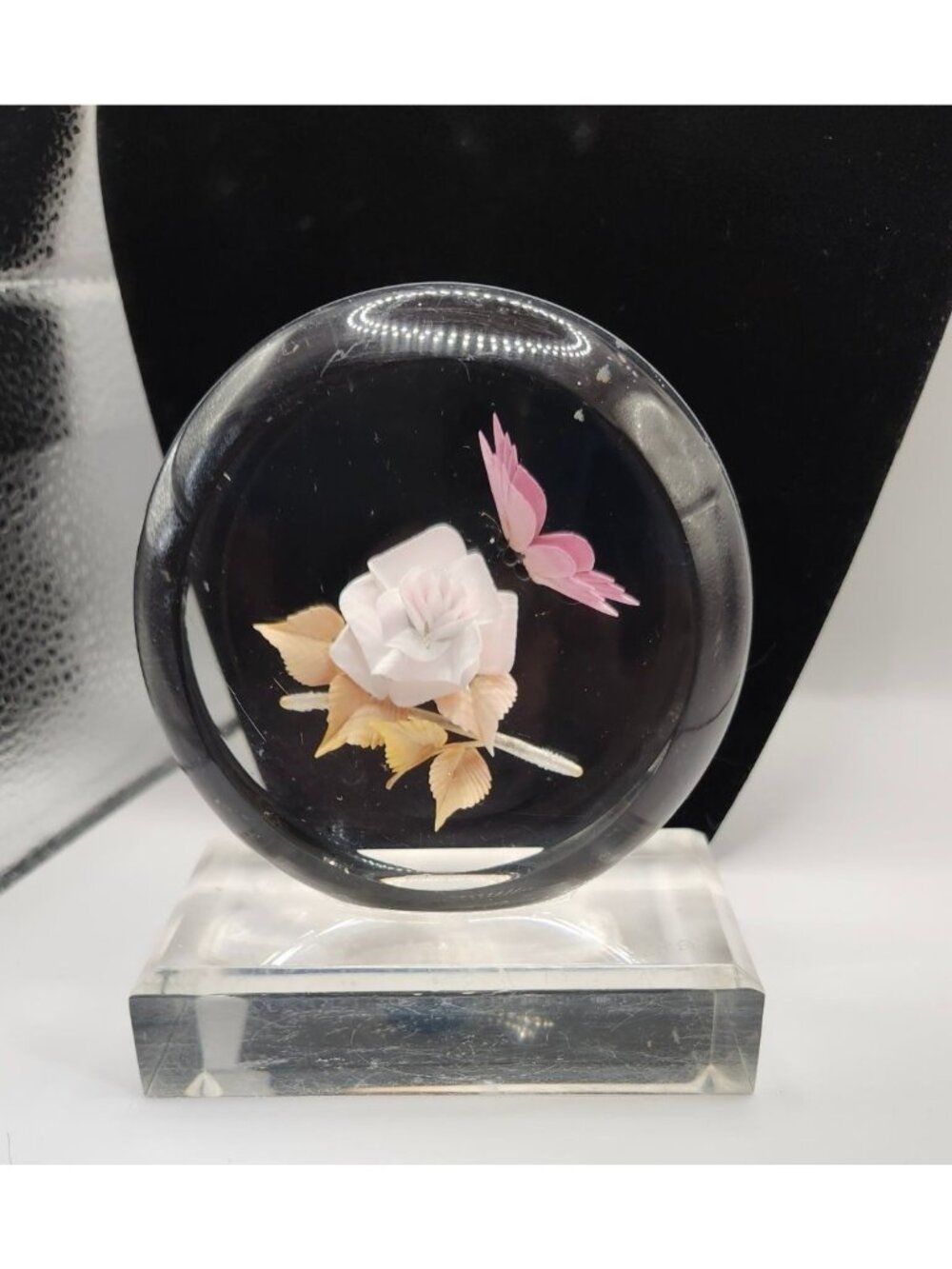 Vintage Murray Wald Acrylic Flower & Butterfly Sculpture Hand-Carved Signed 1988
